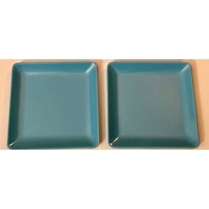 Set of 2 Turquoise Square Melamine Plates Microwave Safe Modern